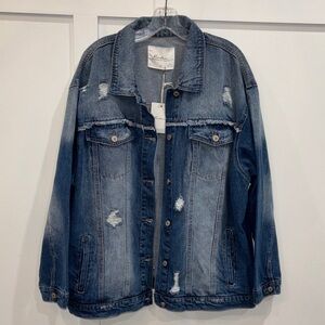 KanCan Distressed Blue Denim Jean Jacket